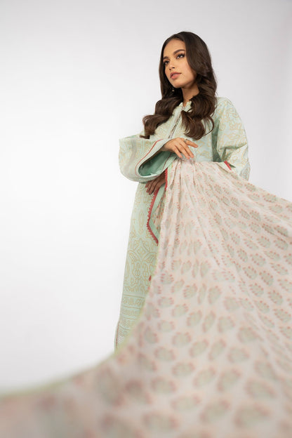 3 Pc Printed Cambric Suit With Chiffon Dupatta