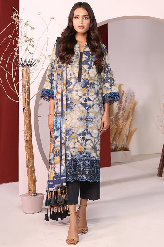 Alkaram - 3 Pc Embroidered Cambric Suit With Digital Lawn Dupatta