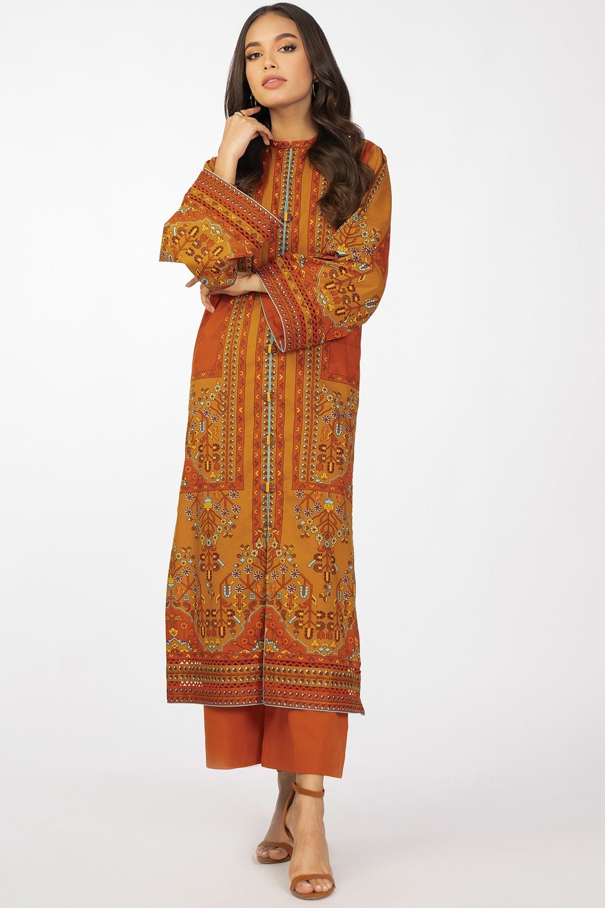 2 Pc Printed Cambric Suit With Cambric Trouser