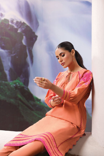 2 Pc Embroidered Cambric Suit With Cambric Trouser