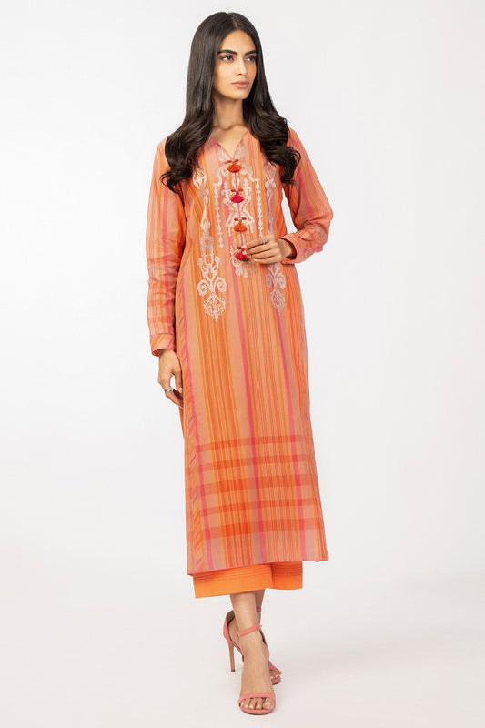 2 Pc Embroidered Yarn Dyed Suit With Cambric Trouser