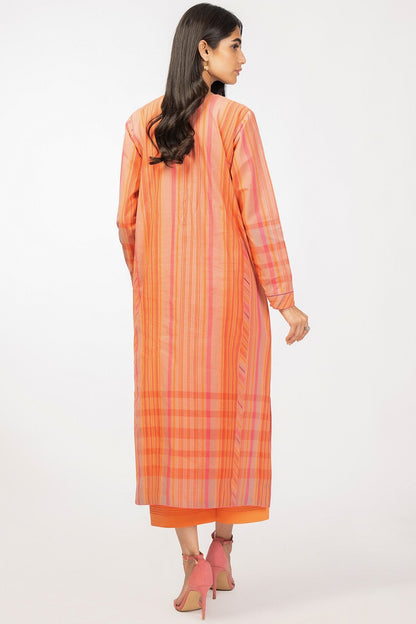 2 Pc Embroidered Yarn Dyed Suit With Cambric Trouser