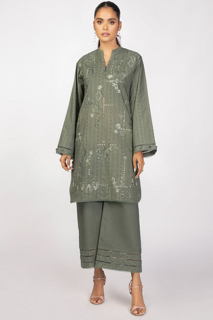 2 Pc Embroidered Dobby Suit With Cambric Trouser