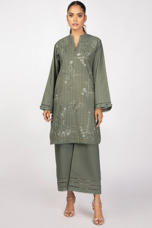 2 Pc Embroidered Dobby Suit With Cambric Trouser