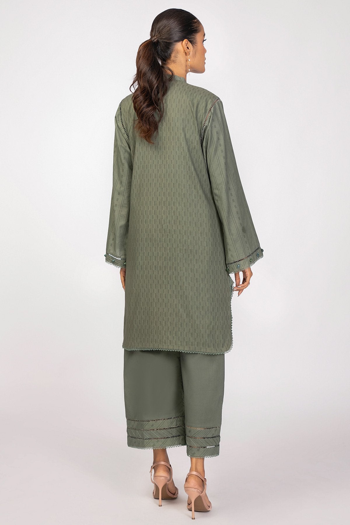2 Pc Embroidered Dobby Suit With Cambric Trouser