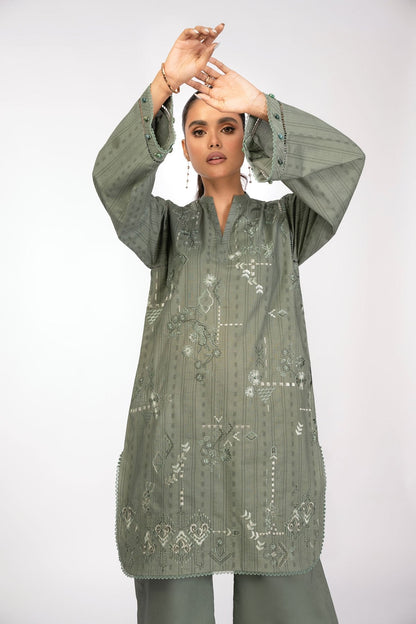 2 Pc Embroidered Dobby Suit With Cambric Trouser