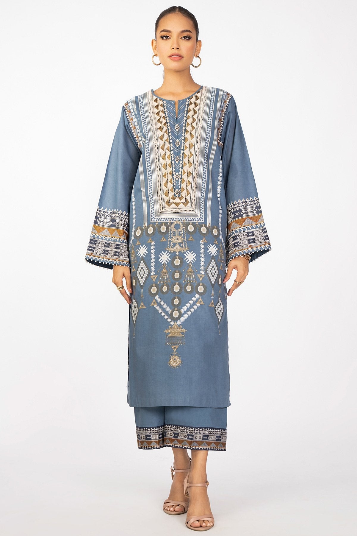 2 Pc Embroidered Cambric Suit With Cambric Trouser