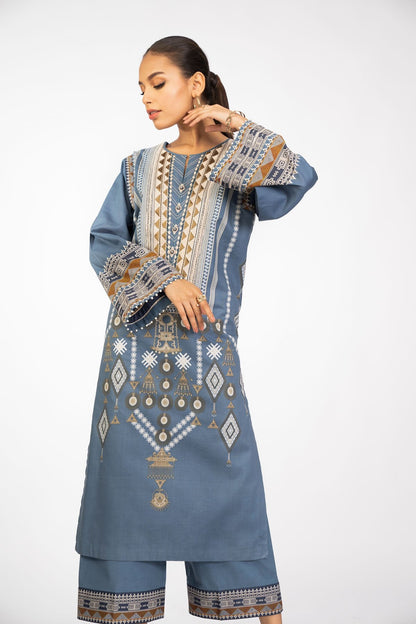 2 Pc Embroidered Cambric Suit With Cambric Trouser