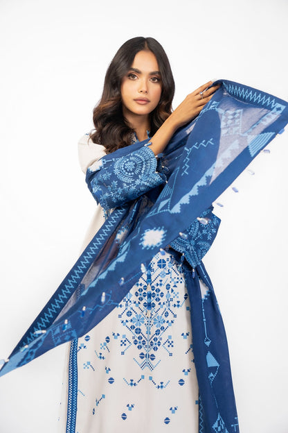 2 Pc Embroidered Cambric Suit With Cotton Net Dupatta