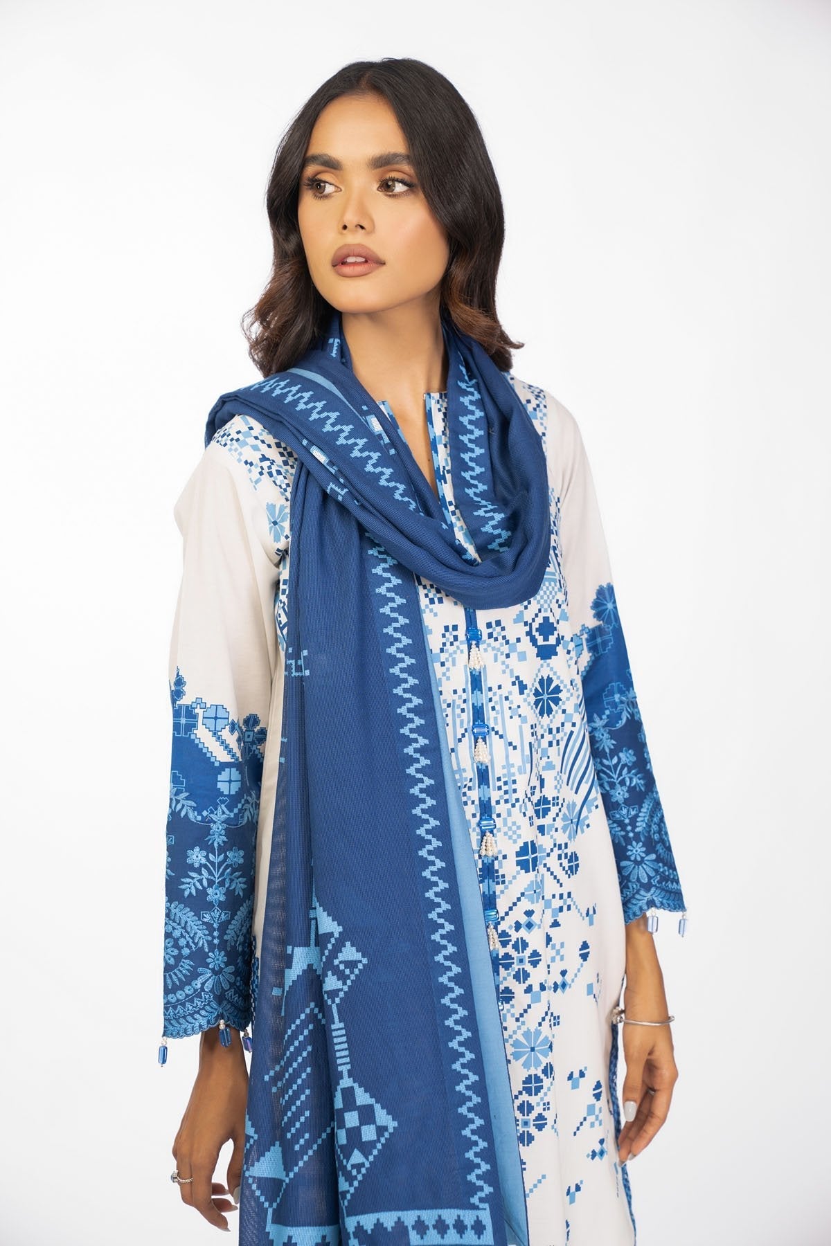 2 Pc Embroidered Cambric Suit With Cotton Net Dupatta