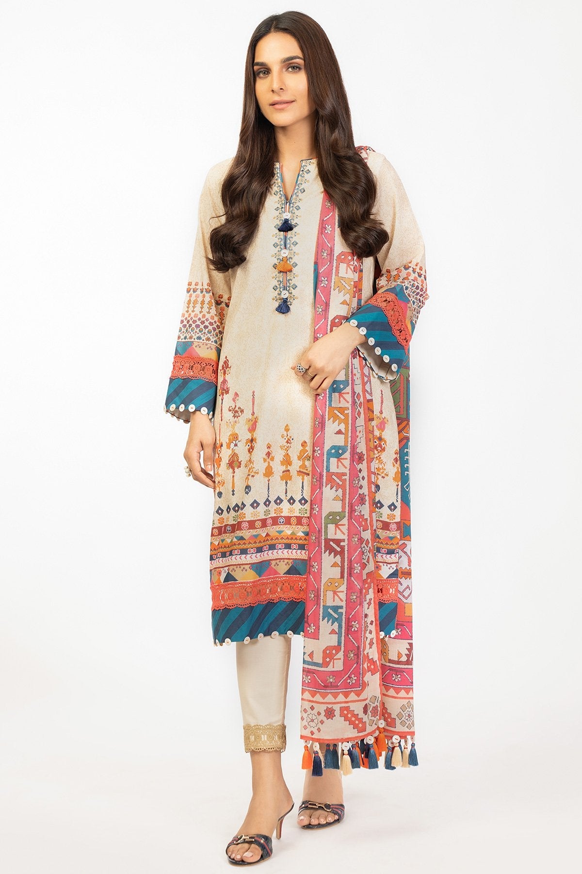 2 Pc Embroidered Cambric Suit With Lawn Dupatta