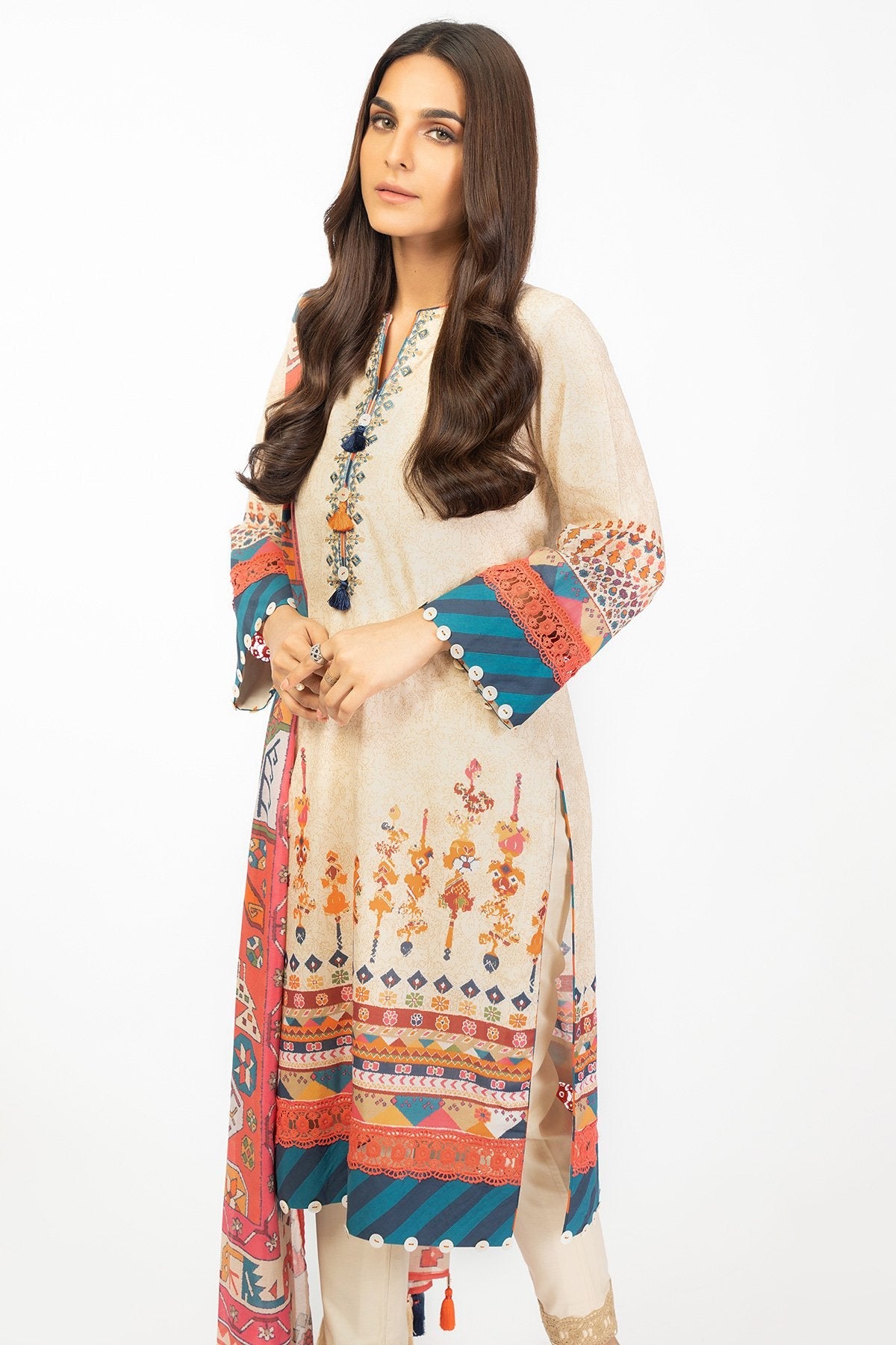 2 Pc Embroidered Cambric Suit With Lawn Dupatta