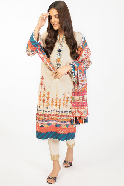 2 Pc Embroidered Cambric Suit With Lawn Dupatta