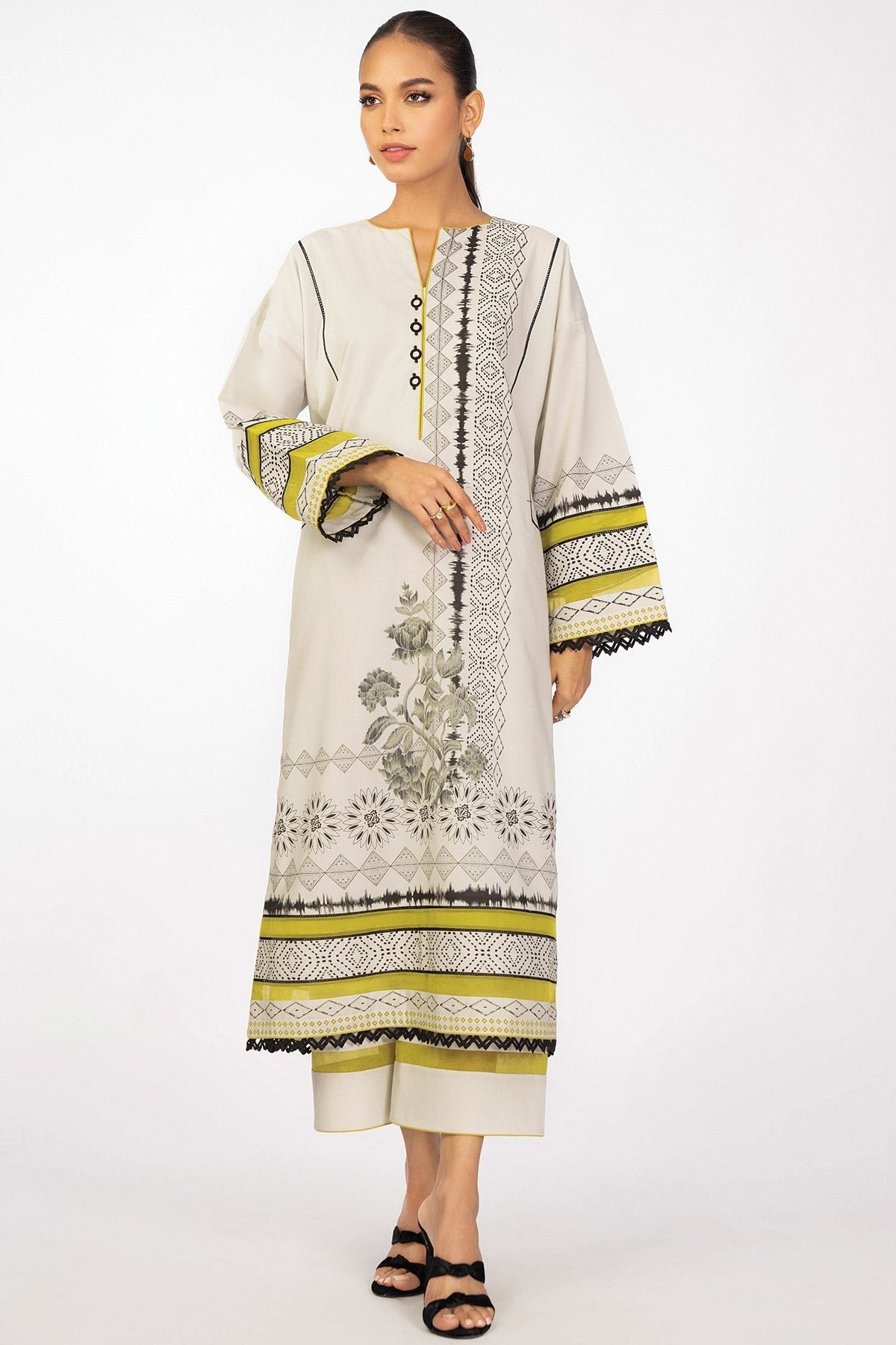 2 Pc Printed Cambric Suit With Cambric Trouser