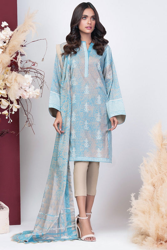 Alkaram - 3 Pc Printed Cambric Suit With Lawn Dupatta