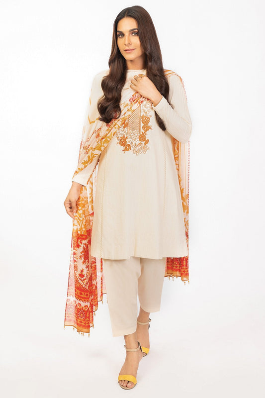 Alkaram - 3 Pc Embroidered Dobby Suit With Silk Dupatta