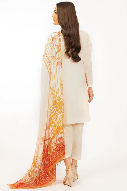 Alkaram - 3 Pc Embroidered Dobby Suit With Silk Dupatta