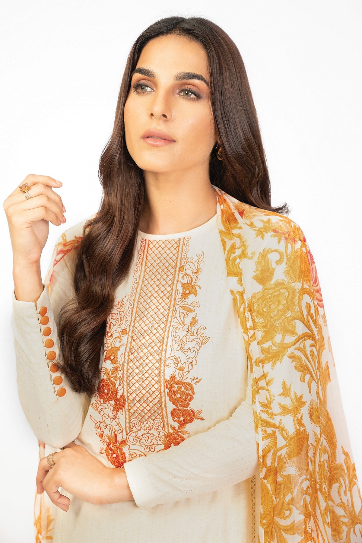 Alkaram - 3 Pc Embroidered Dobby Suit With Silk Dupatta