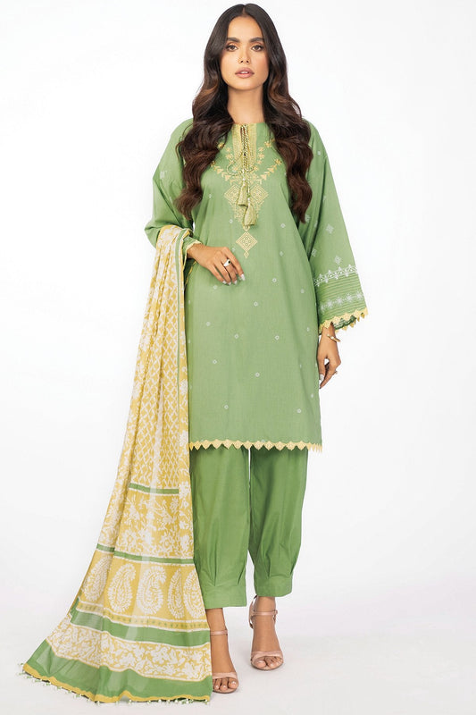 3 Pc Embroidered Cambric Suit With Lawn Dupatta