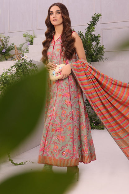 3 Pc Printed Cambric Suit With Lawn Dupatta