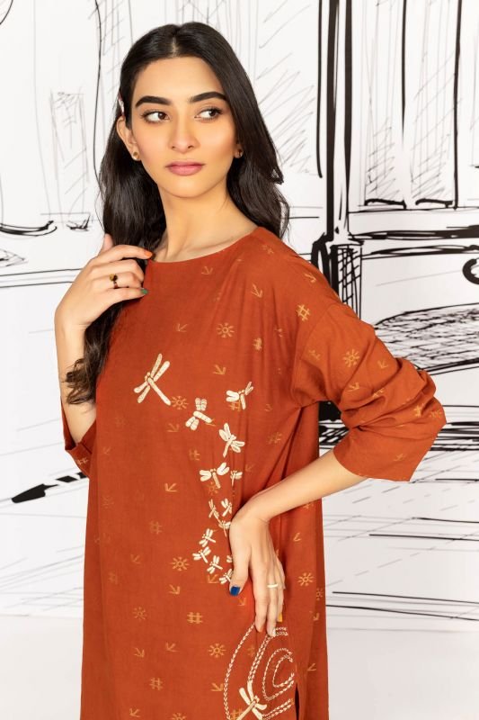 Jacquard Dyed Embroidered Kurti