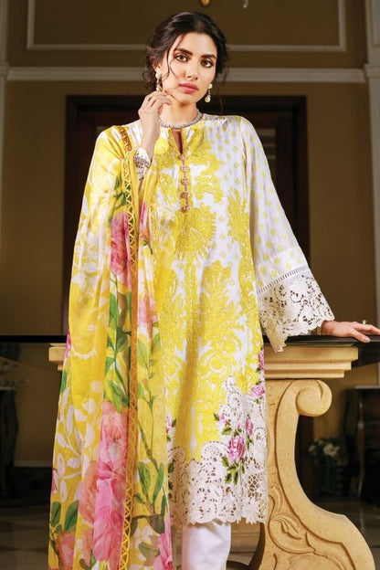 3 Pc Embroidered Cotton Satin Suit