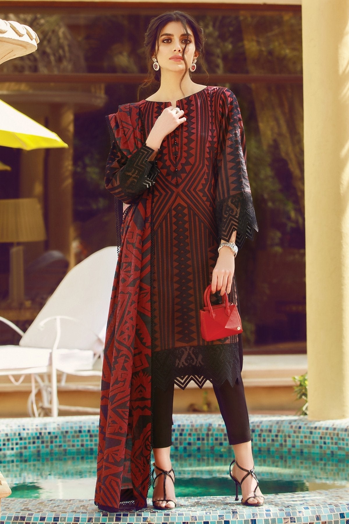 Alkaram - 3 Pc Embroidered Cotton Satin Suit With Jacquard Net Dupatta