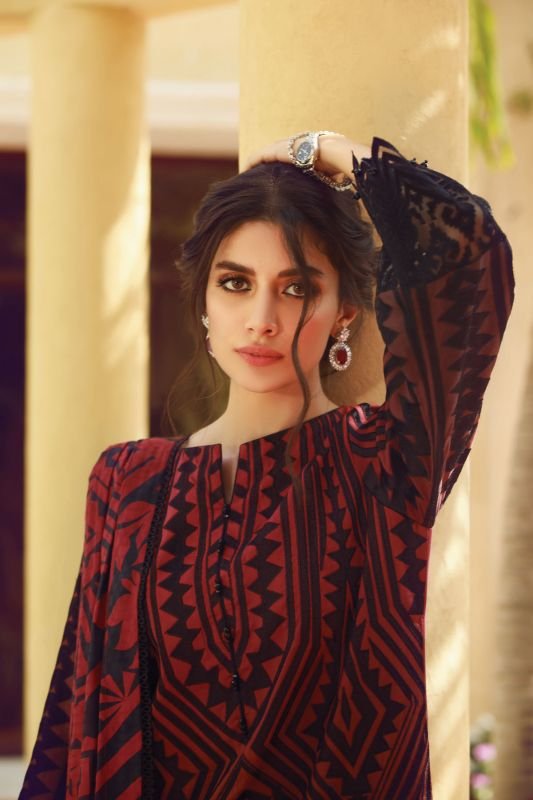 3 Pc Embroidered Cotton Satin Suit