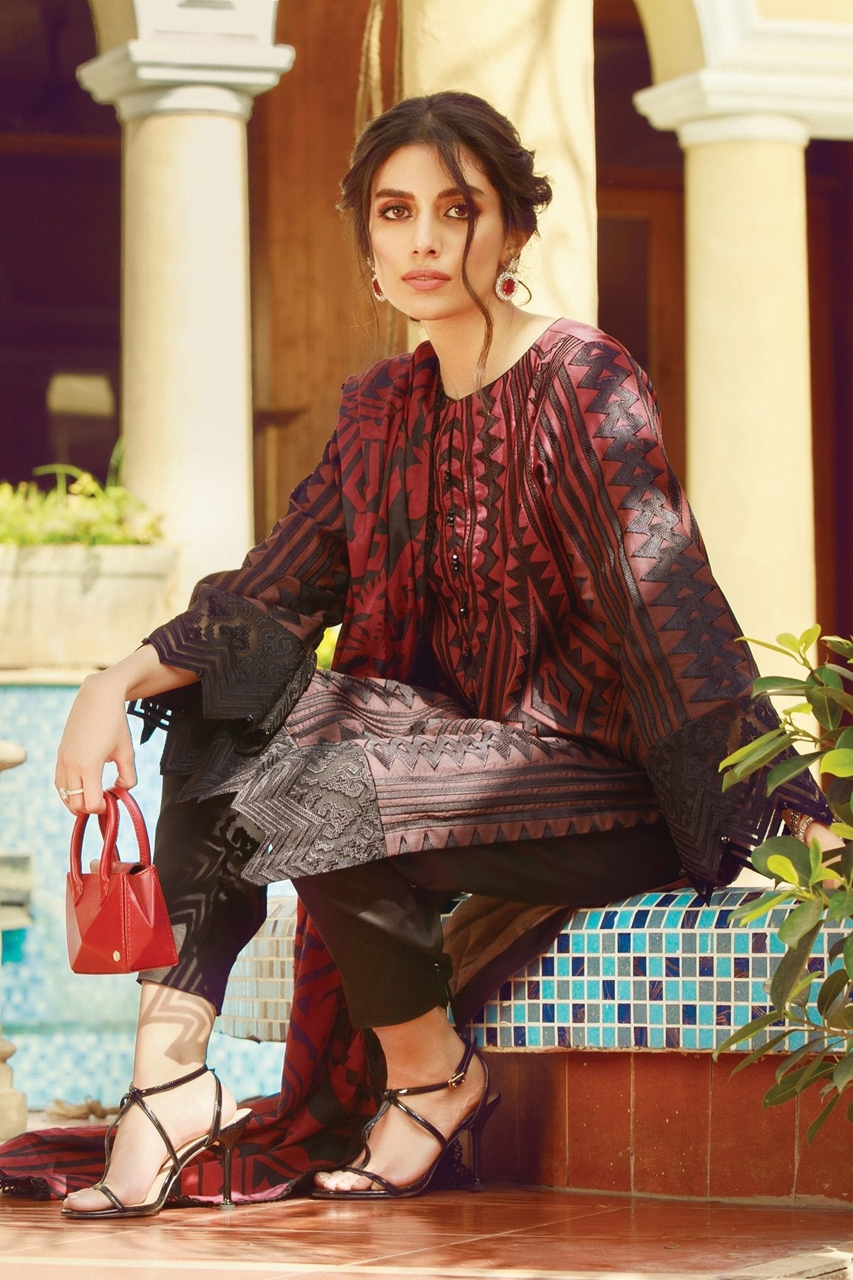 Alkaram - 3 Pc Embroidered Cotton Satin Suit With Jacquard Net Dupatta