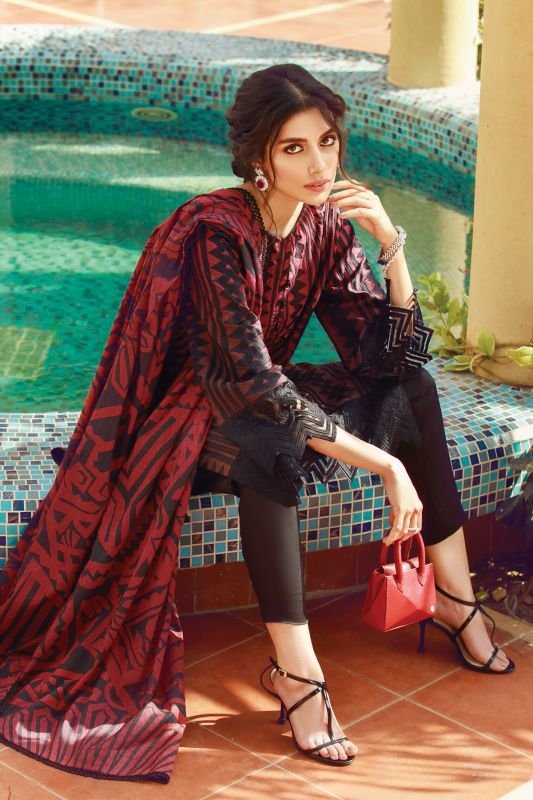 3 Pc Embroidered Cotton Satin Suit