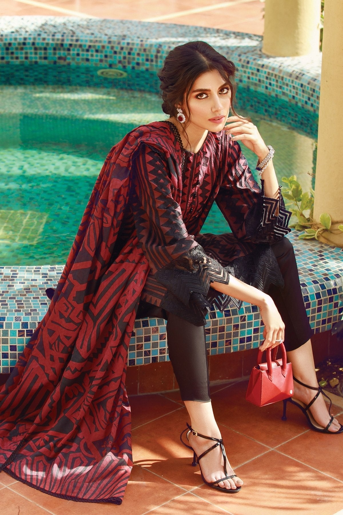 Alkaram - 3 Pc Embroidered Cotton Satin Suit With Jacquard Net Dupatta