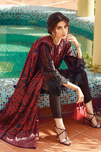 Alkaram - 3 Pc Embroidered Cotton Satin Suit With Jacquard Net Dupatta