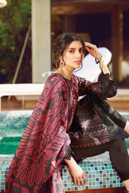 3 Pc Embroidered Cotton Satin Suit