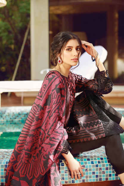 Alkaram - 3 Pc Embroidered Cotton Satin Suit With Jacquard Net Dupatta
