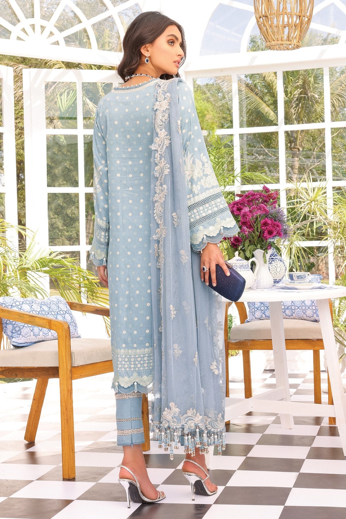 Alkaram - 3 Pc Embroidered Cotton Satin Suit with Poly Net Dupatta
