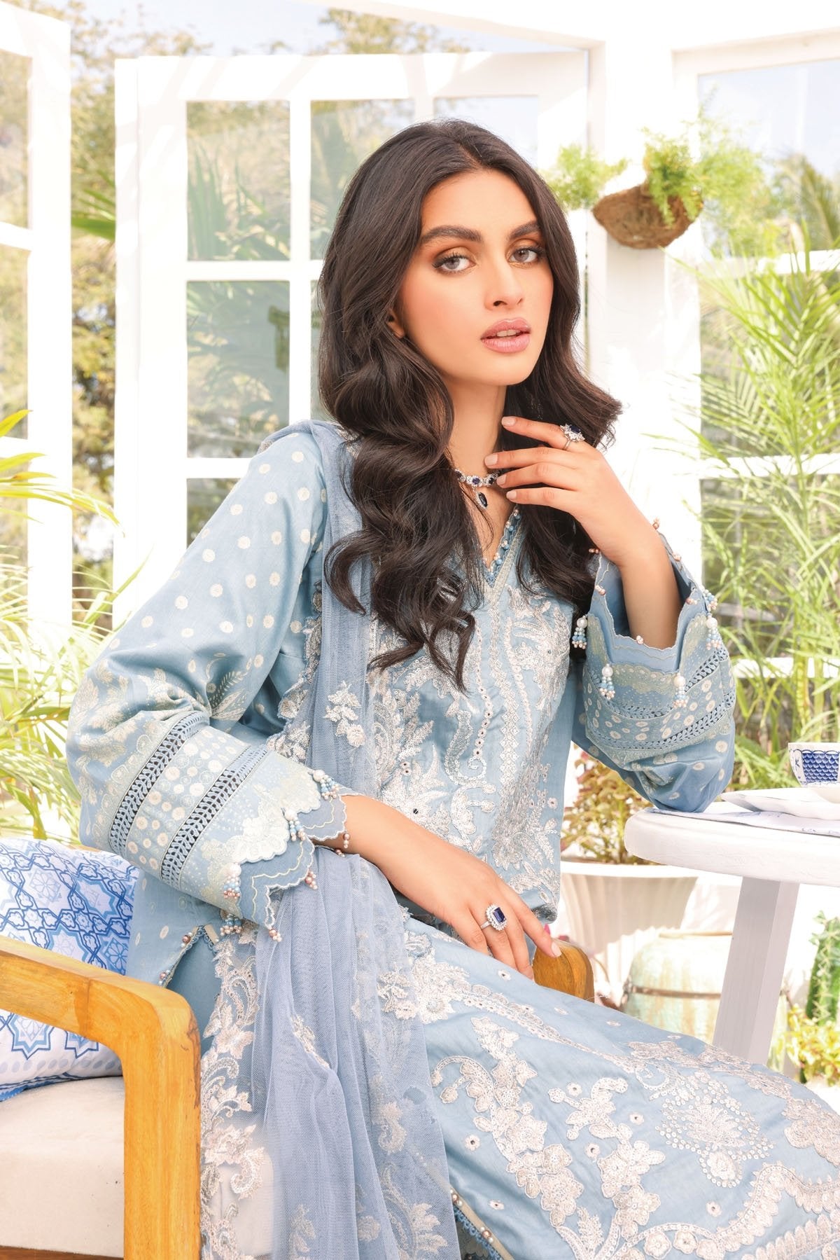 Alkaram - 3 Pc Embroidered Cotton Satin Suit with Poly Net Dupatta