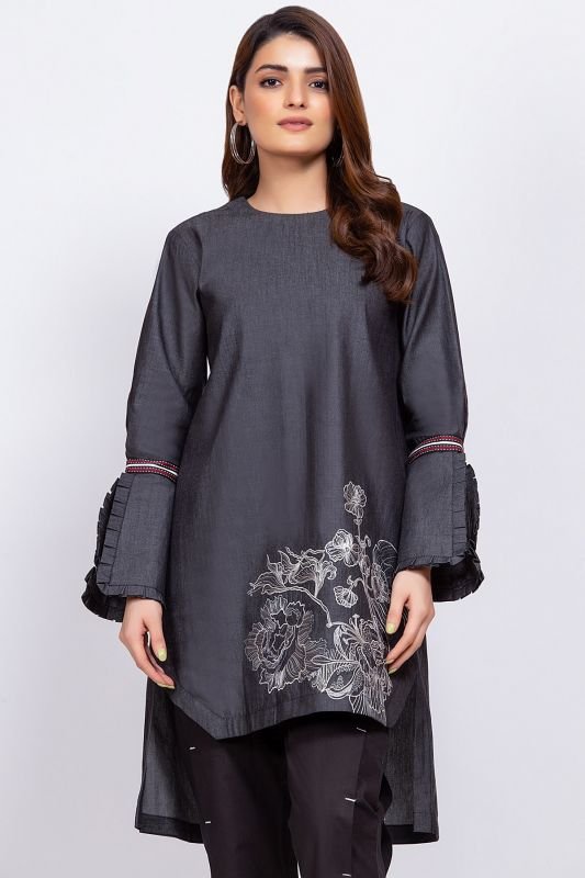 Dyed Embroidered Denim Kurti