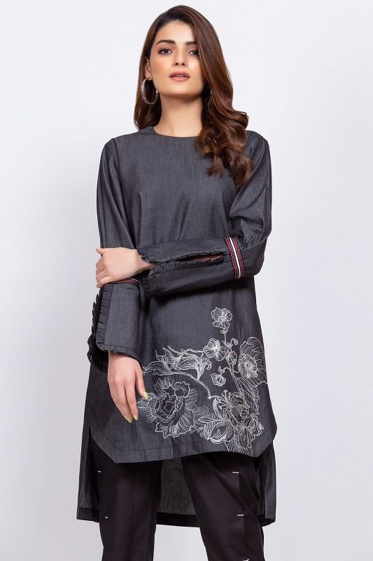 Dyed Embroidered Denim Kurti