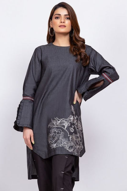 Dyed Embroidered Denim Kurti