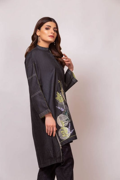 Dyed Embroidered Denim Kurti