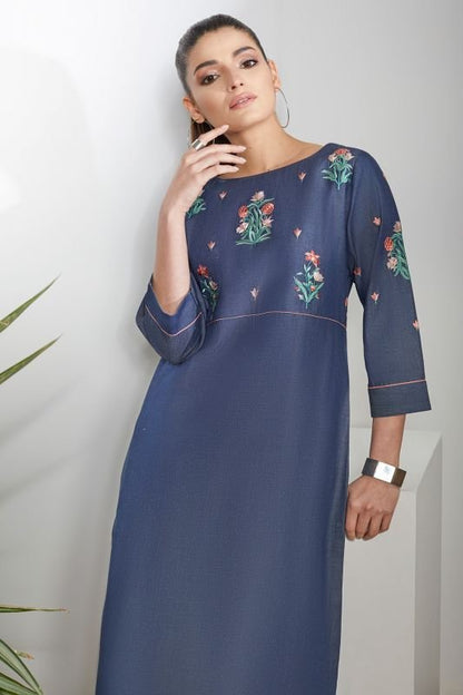 Embroidered Denim Kurti
