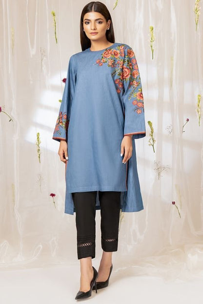 Dyed Embroidered Denim Kurti