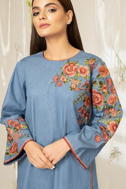 Dyed Embroidered Denim Kurti