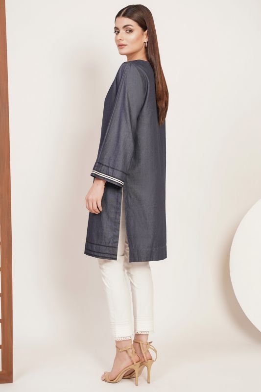 Dyed Embroidered Denim Kurti