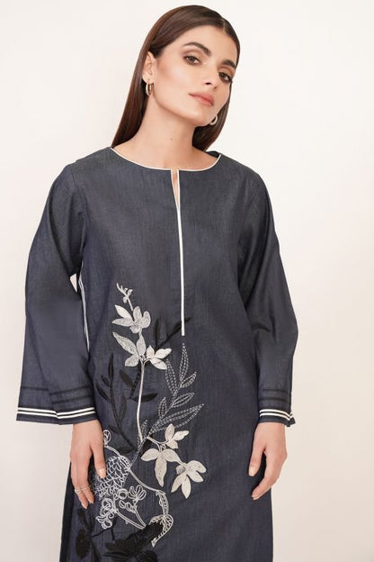 Dyed Embroidered Denim Kurti