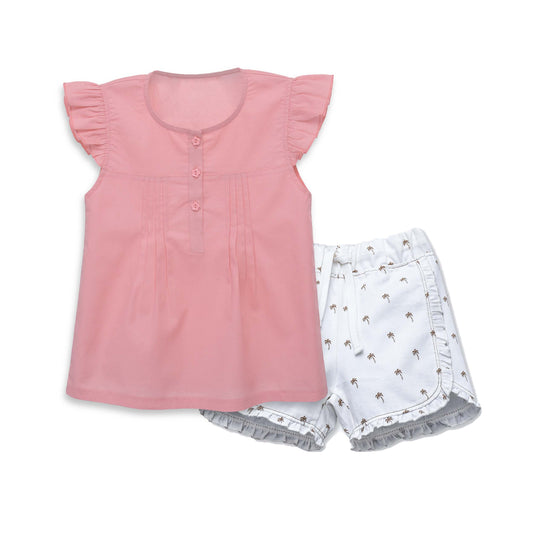 Cuddle & Cradle - Girls Woven Top and Woven Frill Shorts (Palm)