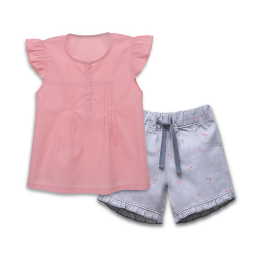 Cuddle & Cradle - Girls Woven Top and Pull-on Woven Shorts (Flamingo)