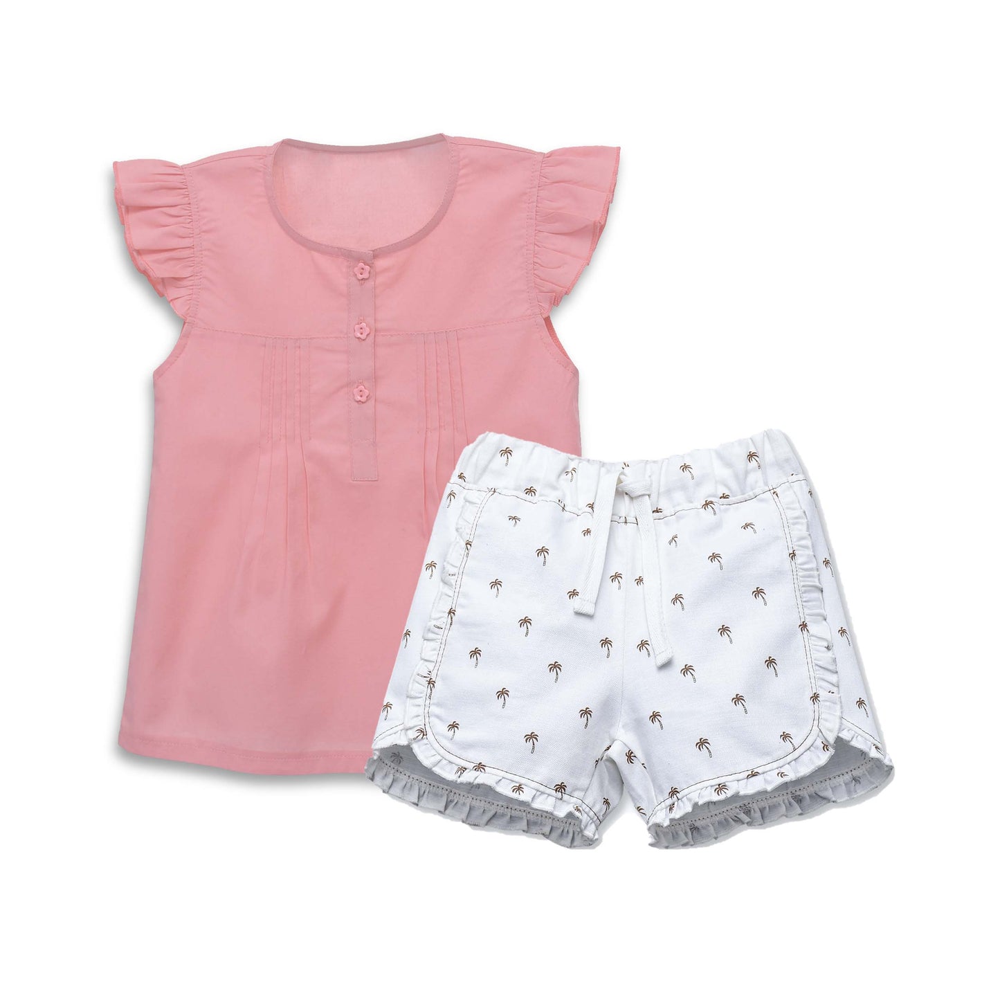 Cuddle & Cradle - Girls Woven Top and Woven Frill Shorts (Palm)