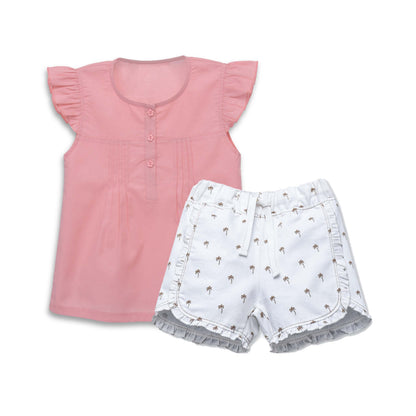 Cuddle & Cradle - Girls Woven Top and Woven Frill Shorts (Palm)