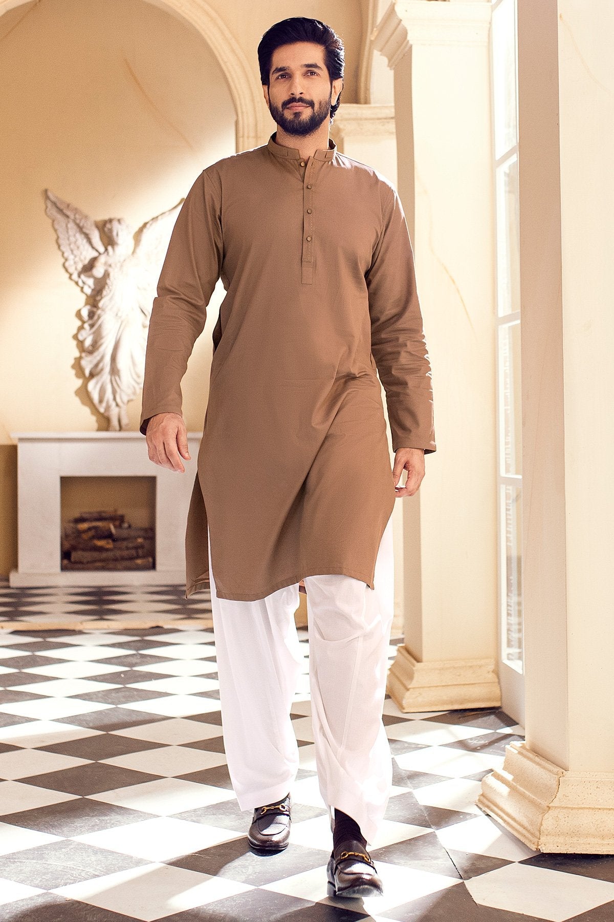 Dyed Ribbed Cotton Kurta